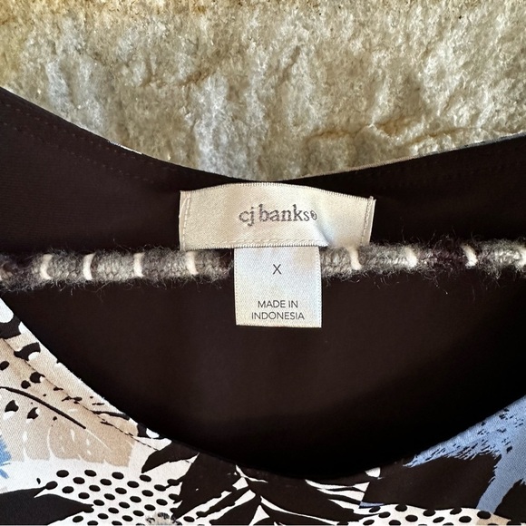 CJ Banks tropical print layered sleeveless blouse size X blue tan black - Picture 2 of 9